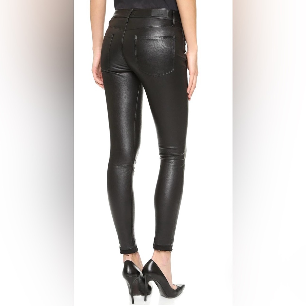 RtA Lambskin Leather Prince Pants Black Mystic Stretch Raw Hem Sz 25